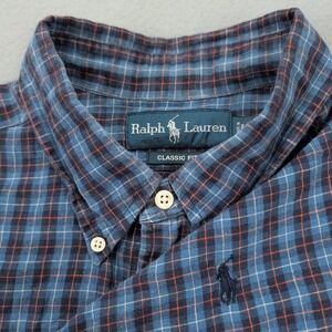 Ralph Lauren Shirt Mens XL Blue Plaid Linen Cotton Classic Fit Button Down Pony